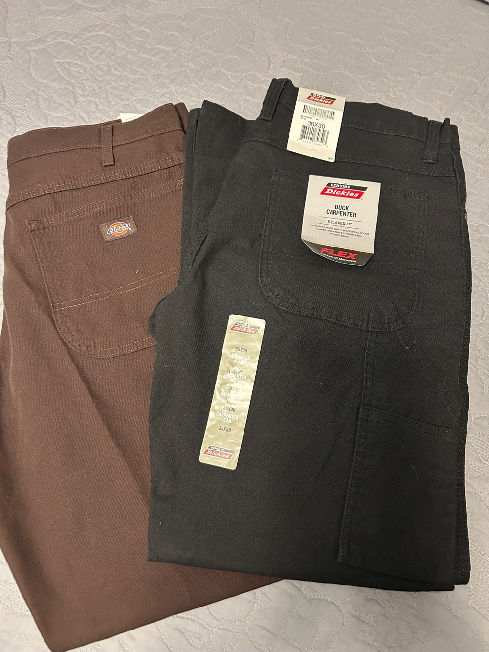 Set of 2 Dickies Men’s Cargo Carpenter Pants - Black and Brown. Size 36x30